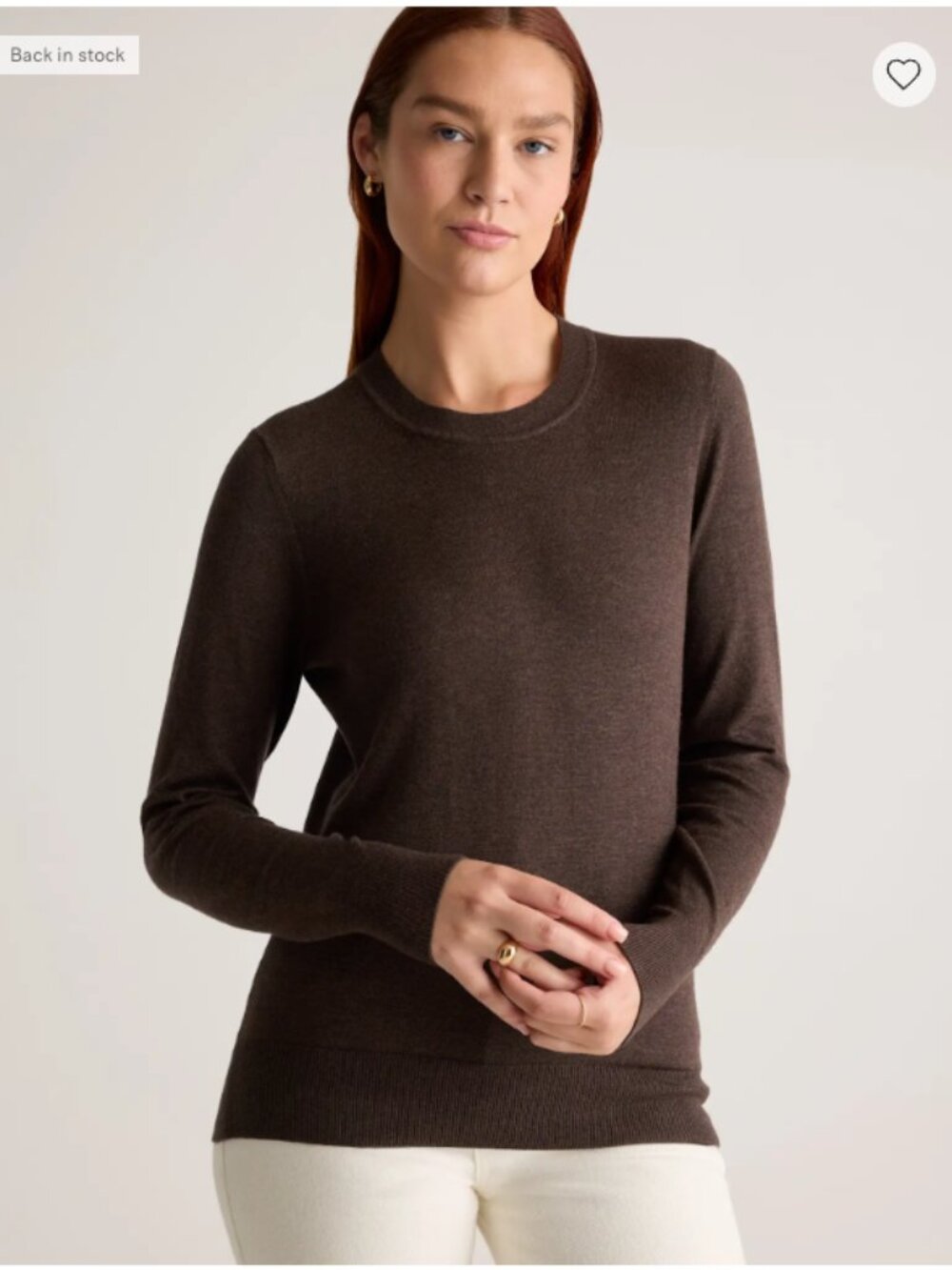 Quince Women’s Lightweight Cotton Cashmere Crew Sweater in Mocha Heather